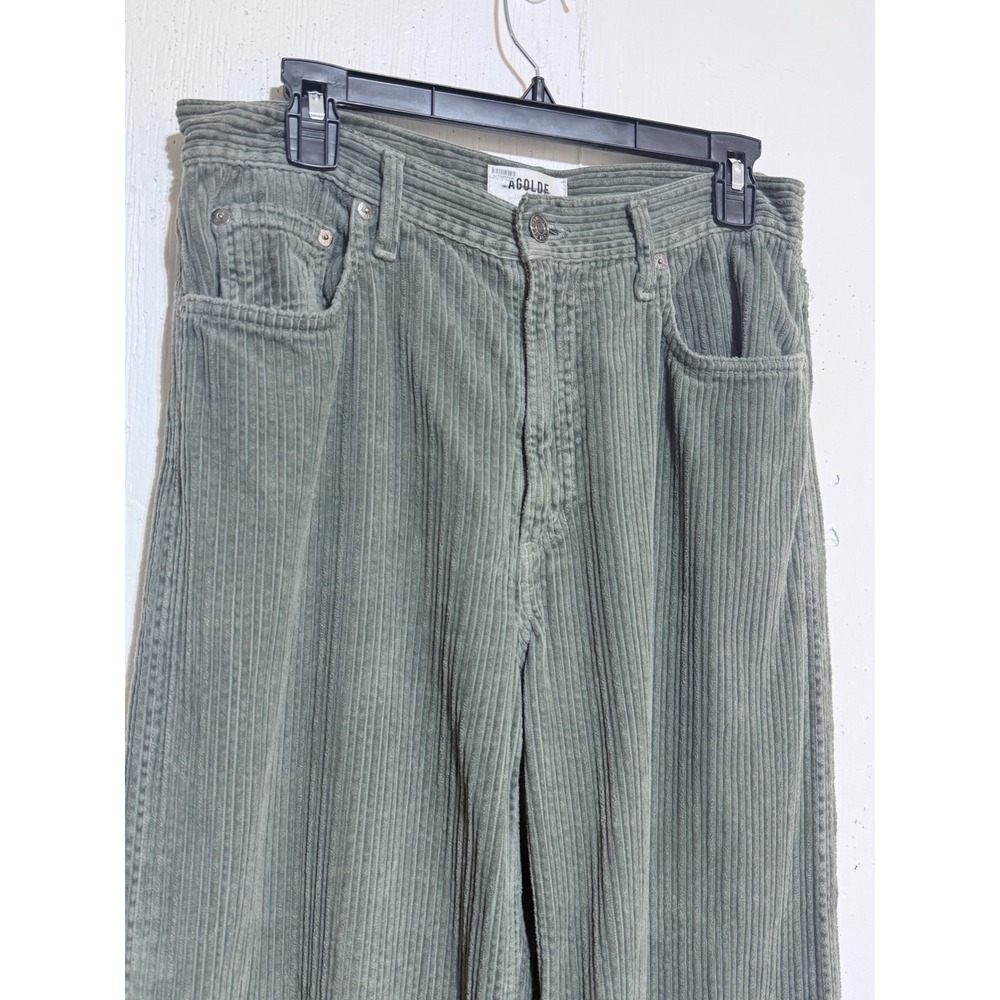 AGOLDE Corduroy Pants Womens 27 Olive Green Cotton Wide Leg High Waist Relaxed